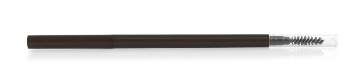 Photo of One brown twist up eyebrow pencil with brush isolated on white