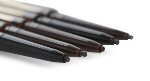 Photo of Twist up eyebrow pencils isolated on white