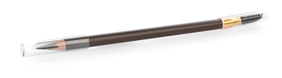 Photo of One brown eyebrow pencil with brush isolated on white