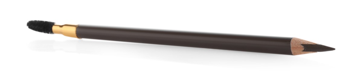 Photo of One brown eyebrow pencil with brush isolated on white