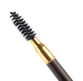 Photo of One brown eyebrow pencil with brush isolated on white