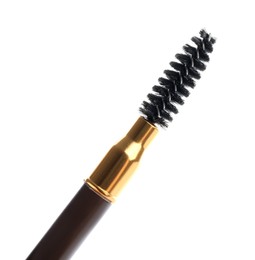 Photo of One brown eyebrow pencil with brush isolated on white