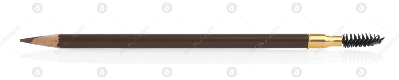 One brown eyebrow pencil with brush isolated on white, top view Photo of One brown eyebrow pencil with brush isolated on white, top view