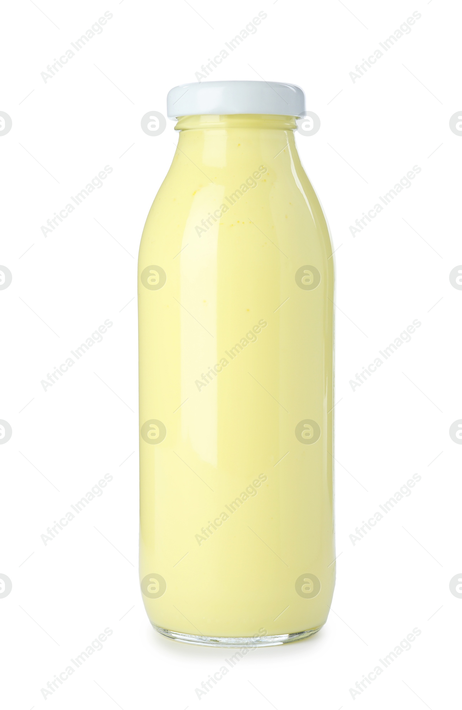Superfood. Tasty smoothie in glass bottle isolated on white Photo of Superfood. Tasty smoothie in glass bottle isolated on white