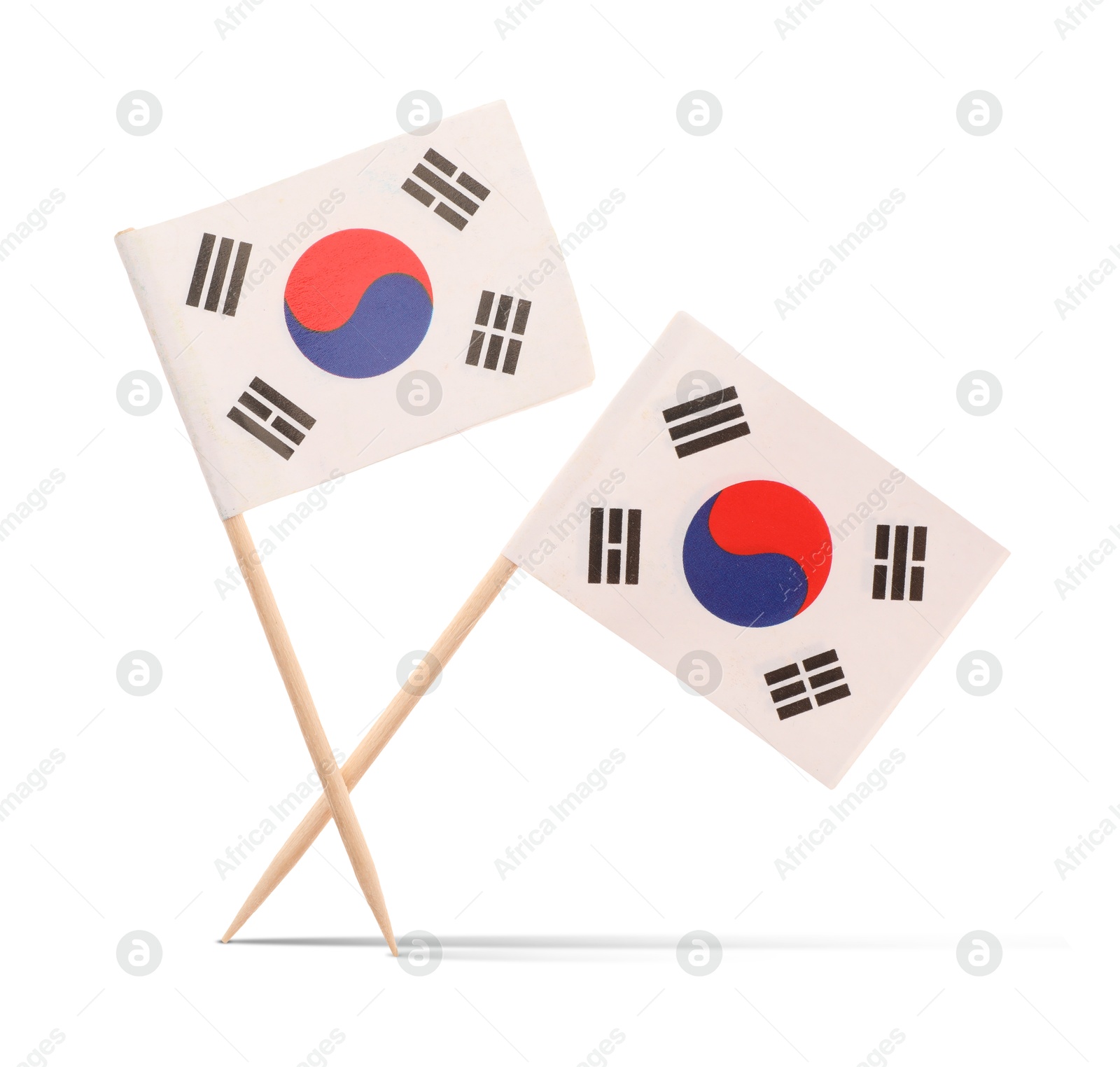 Image of Small paper flags of South Korea on white background