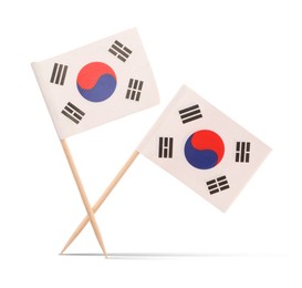 Image of Small paper flags of South Korea on white background