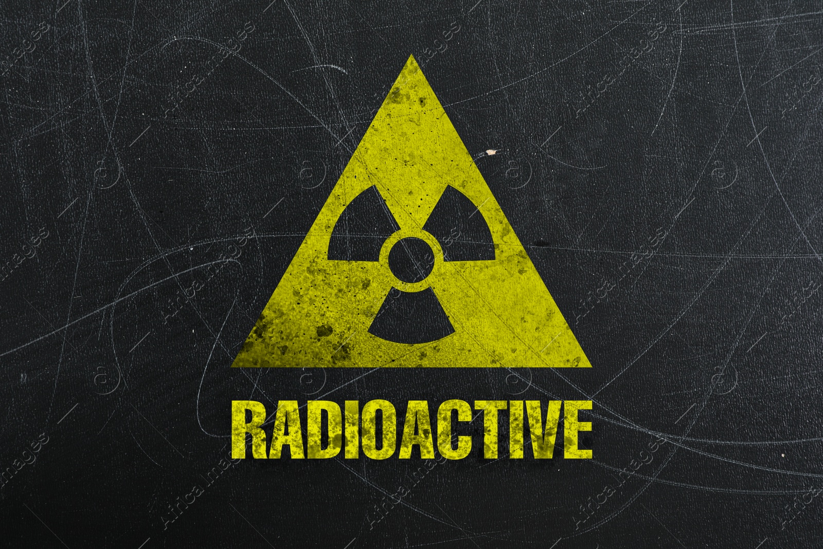 Yellow radioactive sign on scratched black surface. Radiological pollution Image of Yellow radioactive sign on scratched black surface. Radiological pollution