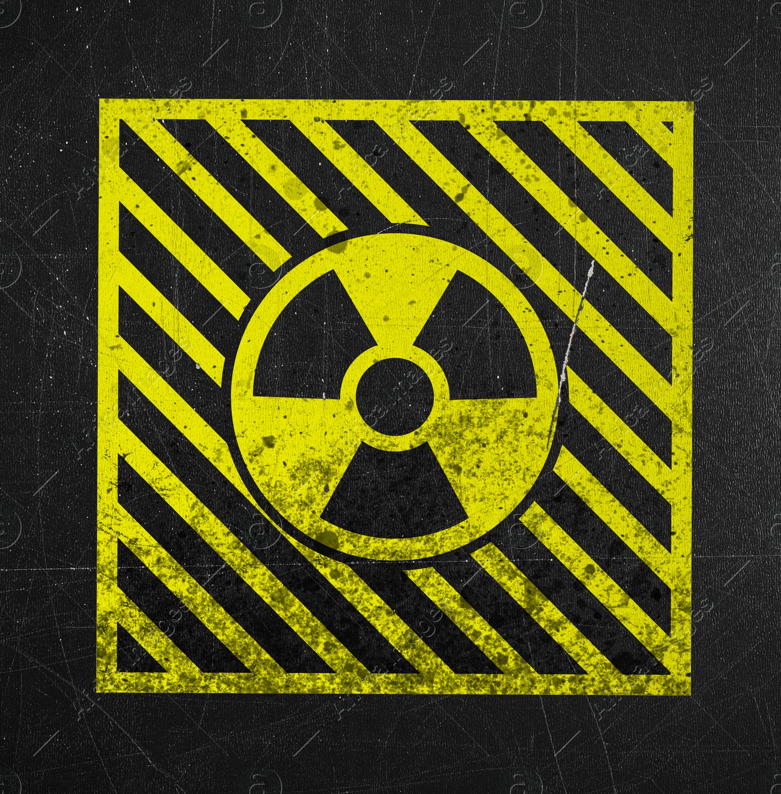 Yellow radioactive sign on scratched black surface. Radiological pollution Image of Yellow radioactive sign on scratched black surface. Radiological pollution