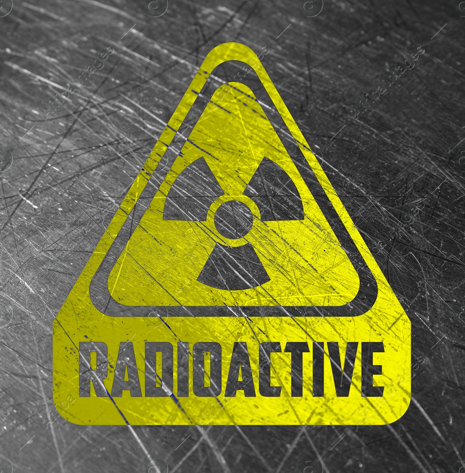 Radioactive sign on scratched metal surface. Radiological pollution Image of Radioactive sign on scratched metal surface. Radiological pollution