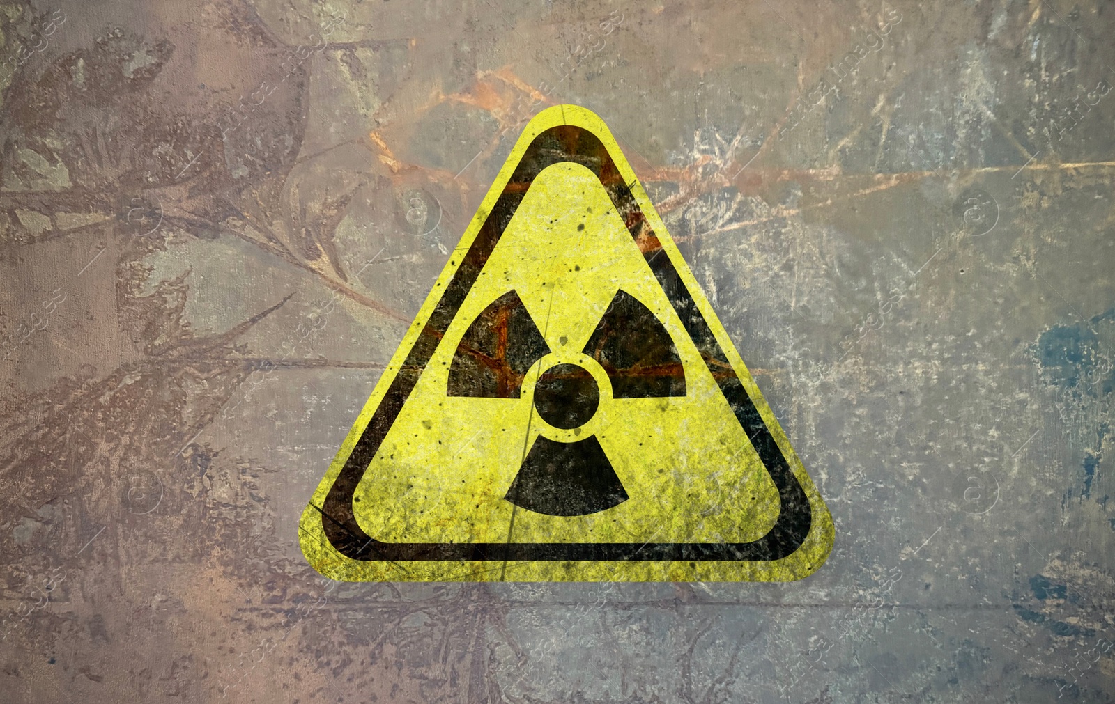 Radioactive sign on textured surface. Radiological pollution Image of Radioactive sign on textured surface. Radiological pollution