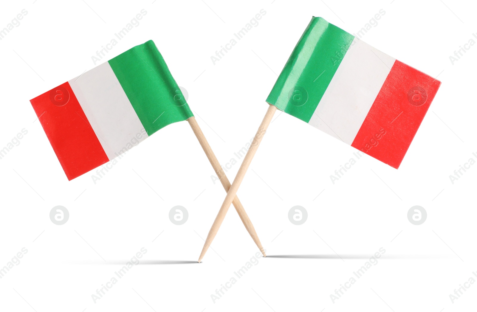 Small paper flags of Italy on white background Image of Small paper flags of Italy on white background
