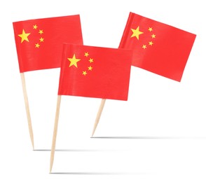 Image of Small paper flags of China on white background