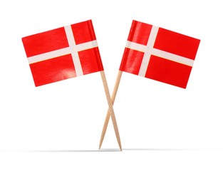 Image of Small paper flags of Denmark on white background