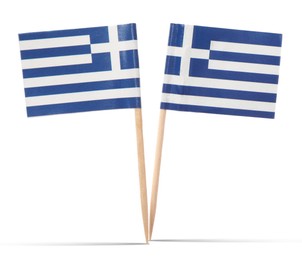 Image of Small paper flags of Greece on white background