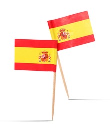 Image of Small paper flags of Spain on white background