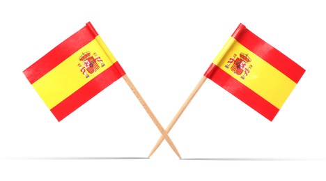 Image of Small paper flags of Spain on white background
