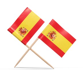 Image of Small paper flags of Spain on white background