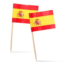 Image of Small paper flags of Spain on white background