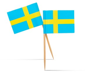 Image of Small paper flags of Sweden on white background
