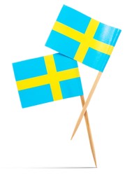 Image of Small paper flags of Sweden on white background