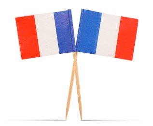 Image of Small paper flags of France on white background