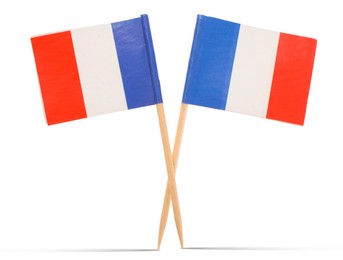Image of Small paper flags of France on white background