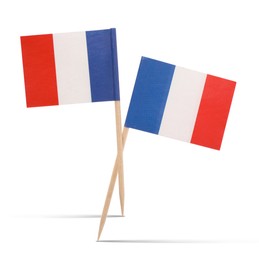 Image of Small paper flags of France on white background