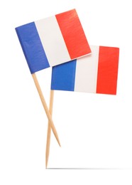 Image of Small paper flags of France on white background