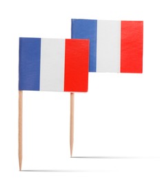 Image of Small paper flags of France on white background