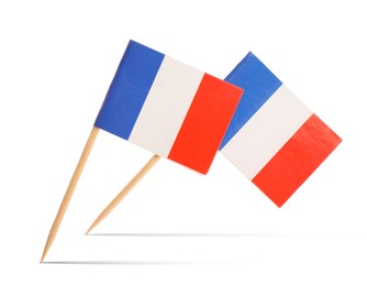 Image of Small paper flags of France on white background