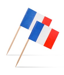 Image of Small paper flags of France on white background