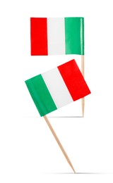 Image of Small paper flags of Italy on white background