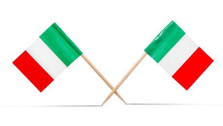 Image of Small paper flags of Italy on white background