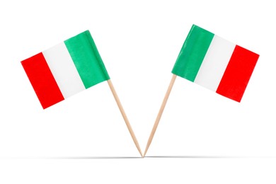 Image of Small paper flags of Italy on white background