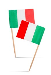 Image of Small paper flags of Italy on white background