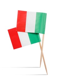 Image of Small paper flags of Italy on white background