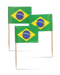 Image of Small paper flags of Brazil on white background