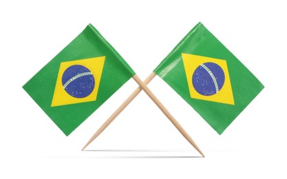 Image of Small paper flags of Brazil on white background