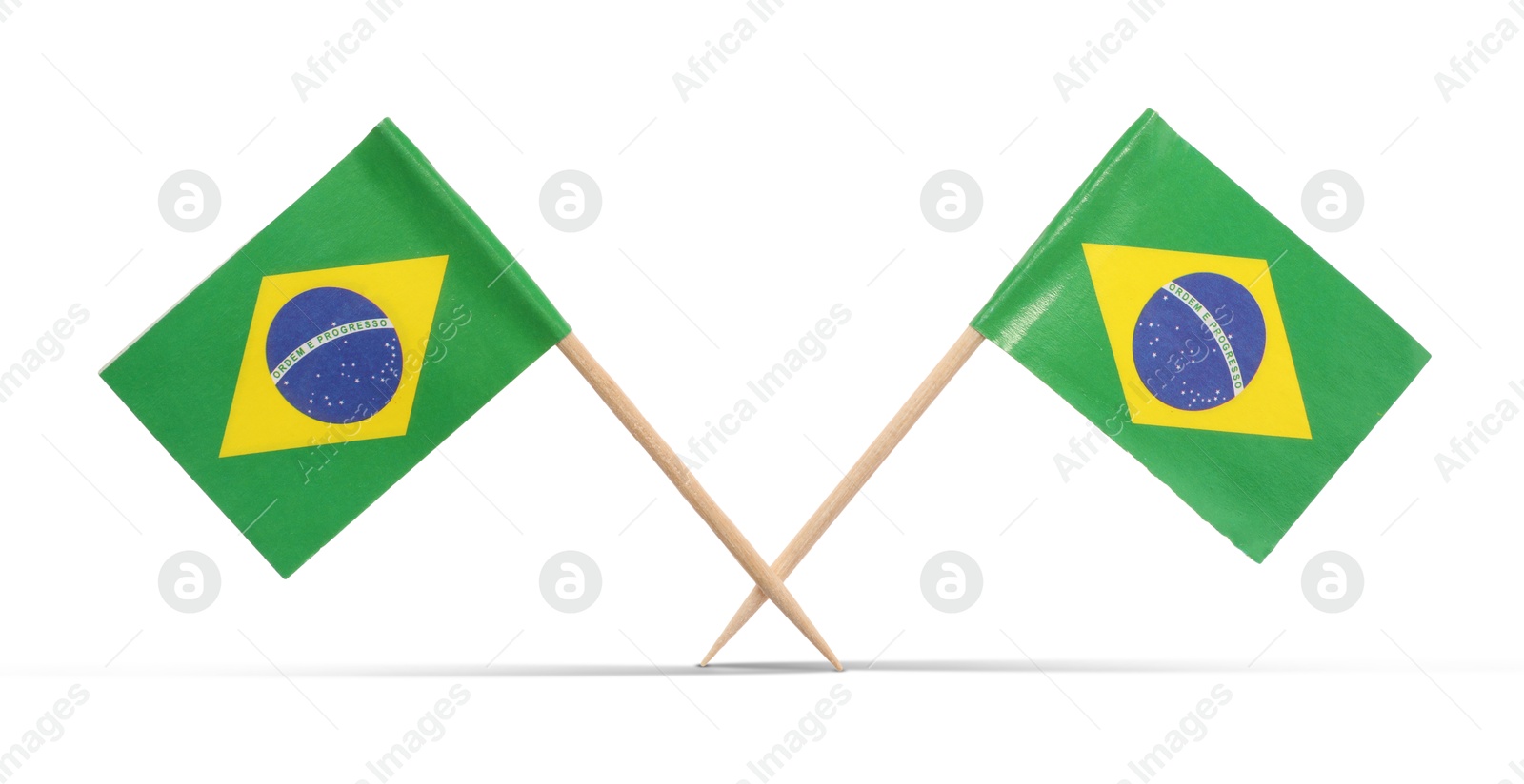 Small paper flags of Brazil on white background Image of Small paper flags of Brazil on white background