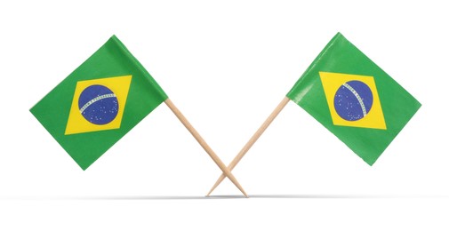 Image of Small paper flags of Brazil on white background