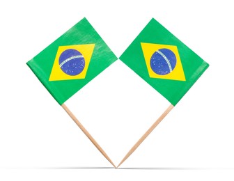 Image of Small paper flags of Brazil on white background