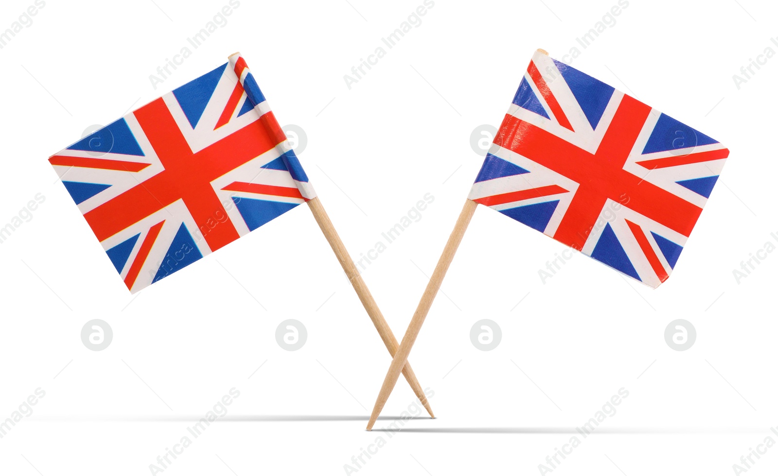 Image of Small paper flags of United Kingdom on white background
