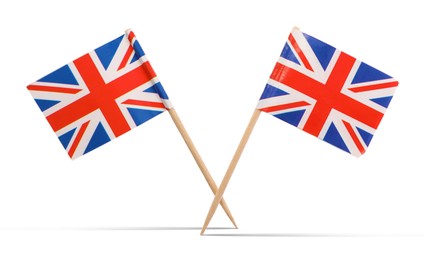 Image of Small paper flags of United Kingdom on white background