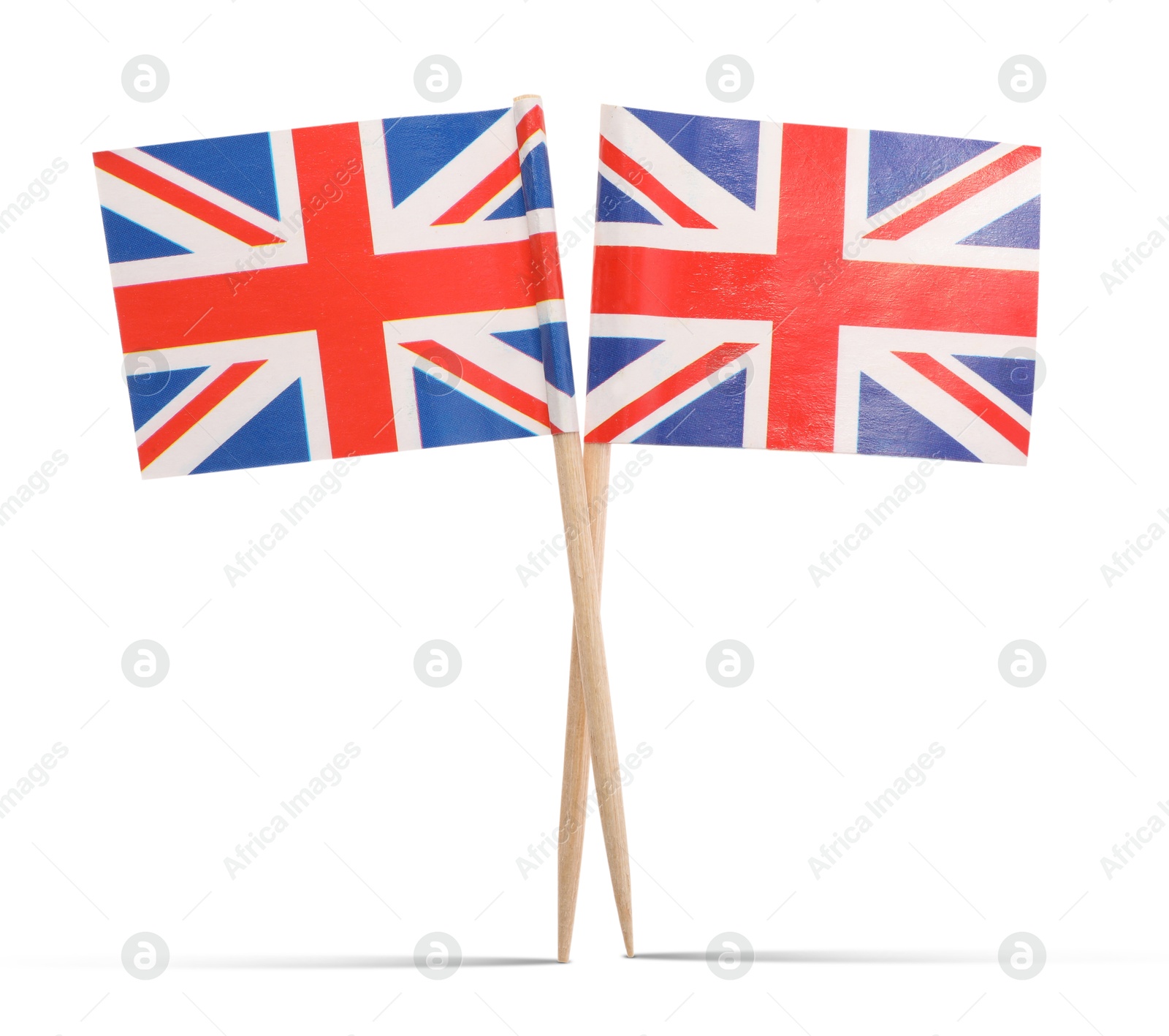 Small paper flags of United Kingdom on white background Image of Small paper flags of United Kingdom on white background