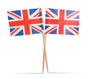 Image of Small paper flags of United Kingdom on white background