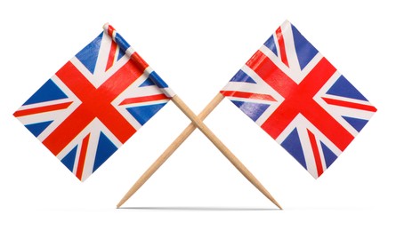 Image of Small paper flags of United Kingdom on white background