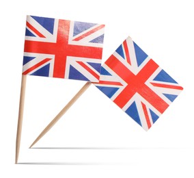 Image of Small paper flags of United Kingdom on white background