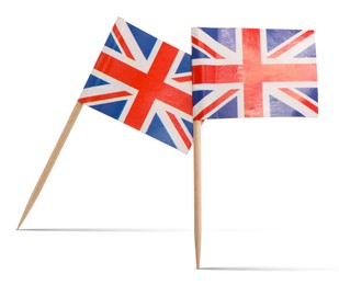 Image of Small paper flags of United Kingdom on white background