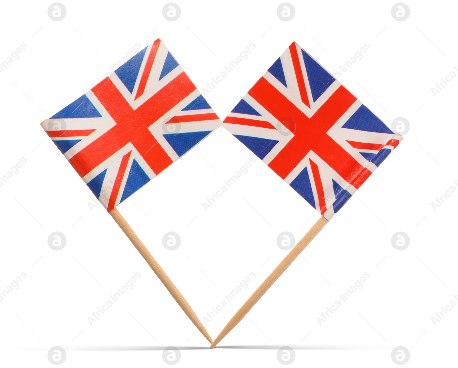 Image of Small paper flags of United Kingdom on white background
