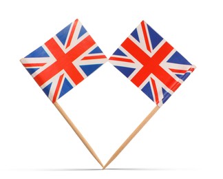 Image of Small paper flags of United Kingdom on white background